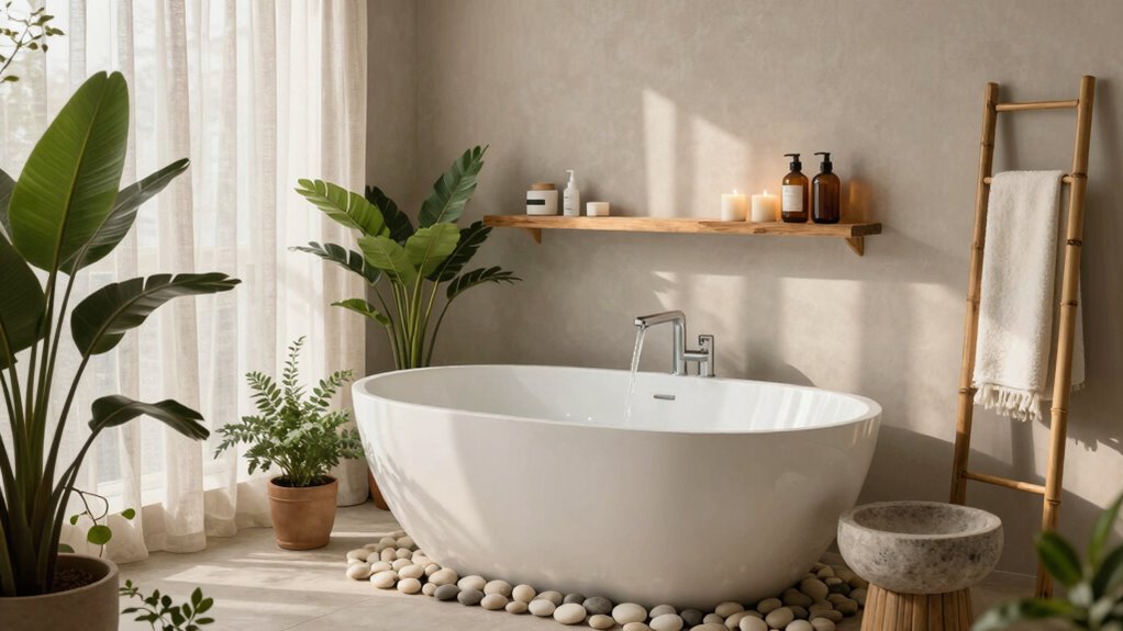 natural calming bathroom accents