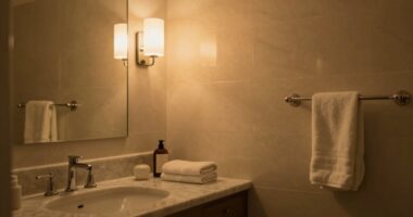warm lighting enhances bathrooms